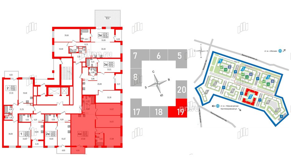 Квартира в ЖК «Черная Речка», 3 комнатная, 99.05 м², 12 этаж