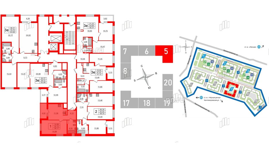 Квартира в ЖК «Черная Речка», 1 комнатная, 35.15 м², 13 этаж