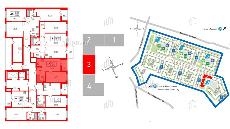 Квартира в ЖК «Черная Речка», 1 комнатная, 35.95 м², 14 этаж