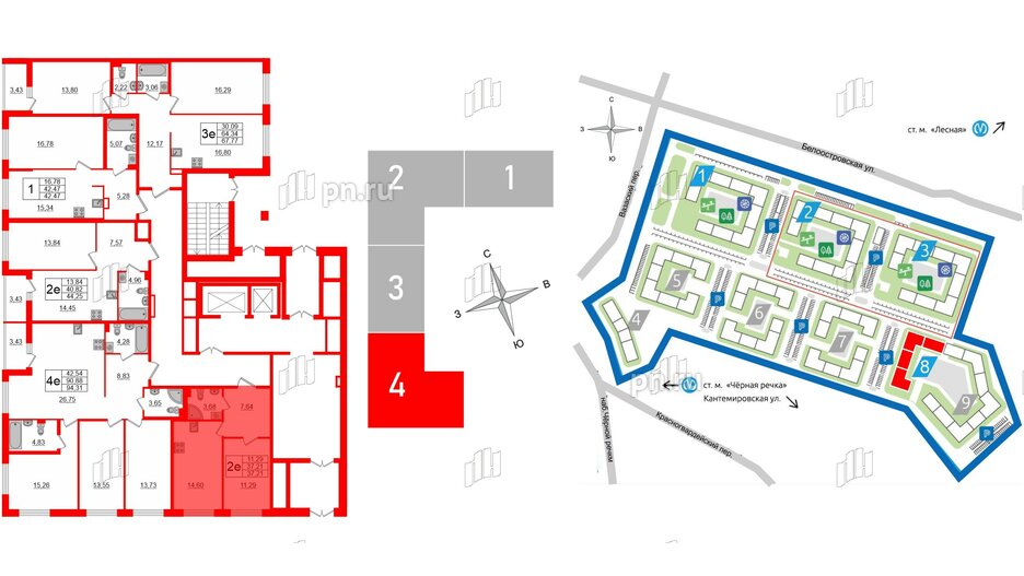 Квартира в ЖК «Черная Речка», 1 комнатная, 37.21 м², 1 этаж