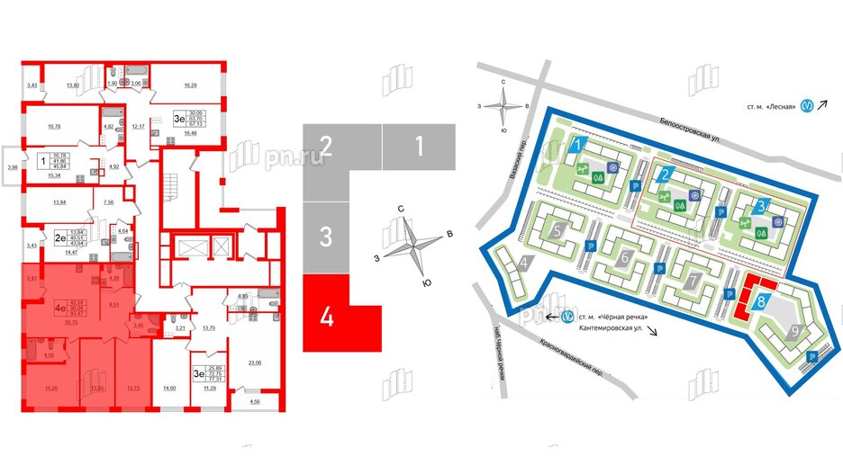 Квартира в ЖК «Черная Речка», 3 комнатная, 90.04 м², 12 этаж