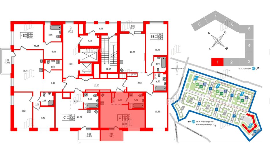 Квартира в ЖК «Черная Речка», студия, 33.57 м², 2 этаж