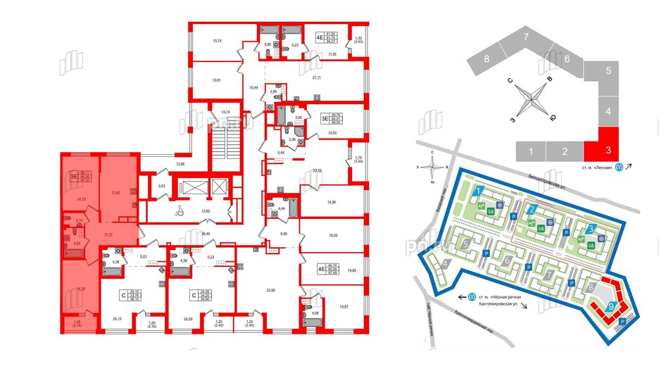 Квартира в ЖК «Черная Речка», 2 комнатная, 67.32 м², 12 этаж