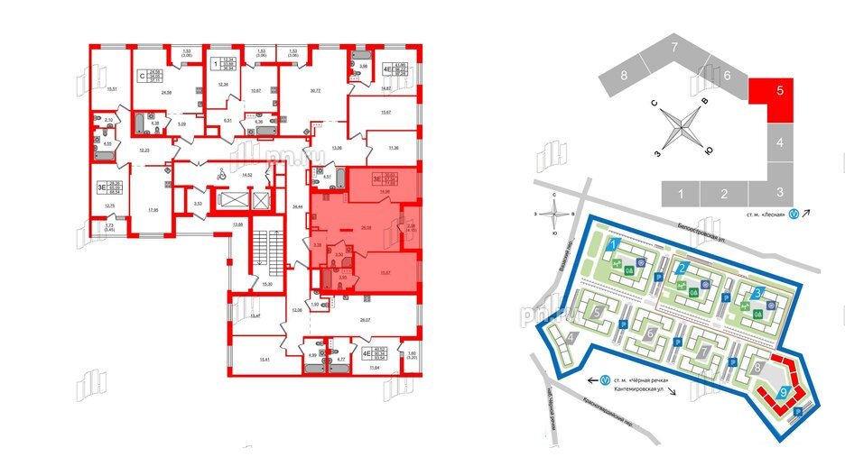 Квартира в ЖК «Черная Речка», 2 комнатная, 71.69 м², 2 этаж