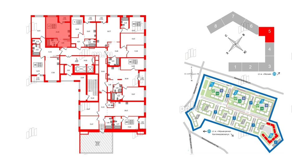 Квартира в ЖК «Черная Речка», студия, 36.43 м², 14 этаж