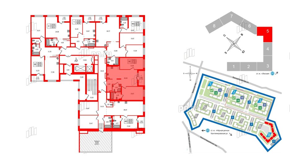 Квартира в ЖК «Черная Речка», 2 комнатная, 71.69 м², 14 этаж