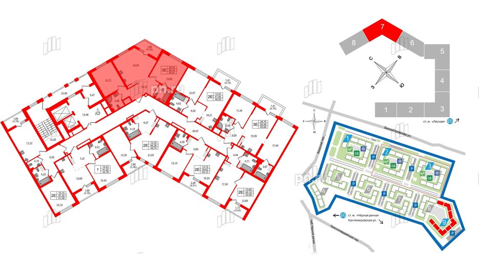 Квартира в ЖК «Черная Речка», 2 комнатная, 69.81 м², 2 этаж