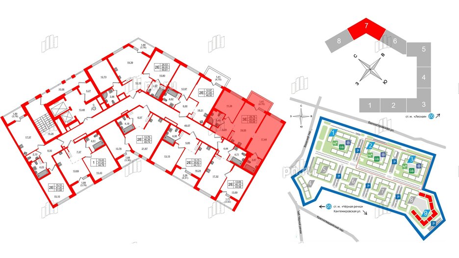 Квартира в ЖК «Черная Речка», 2 комнатная, 65.68 м², 2 этаж