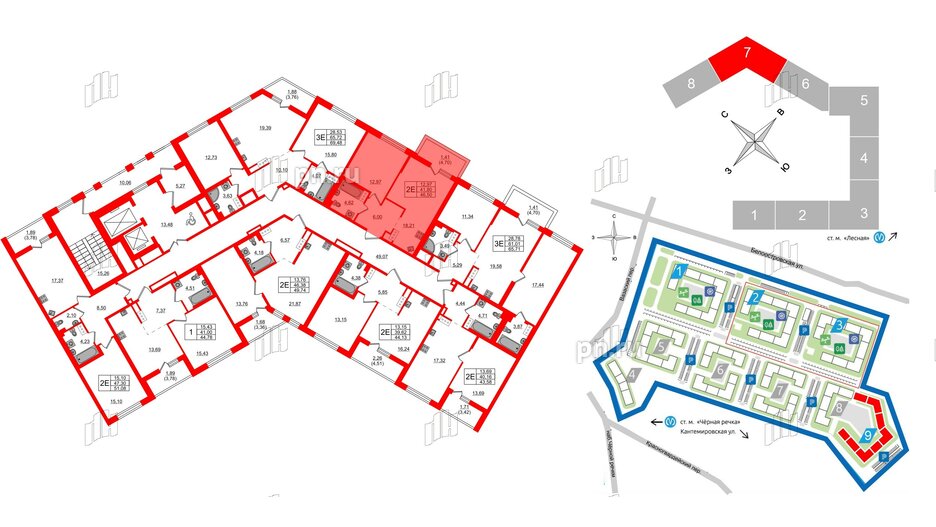 Квартира в ЖК «Черная Речка», 1 комнатная, 46.5 м², 10 этаж