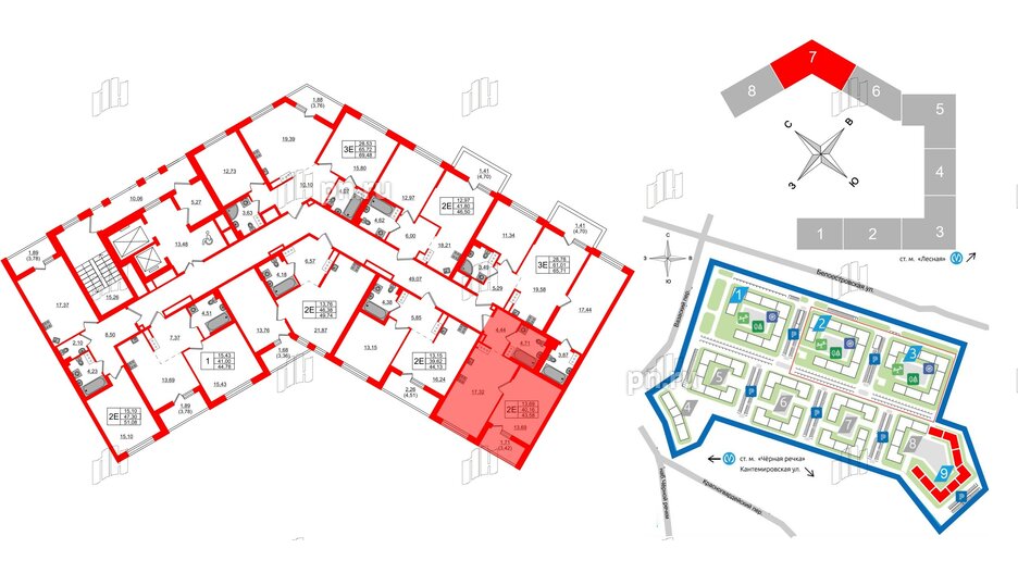 Квартира в ЖК «Черная Речка», 1 комнатная, 43.58 м², 14 этаж