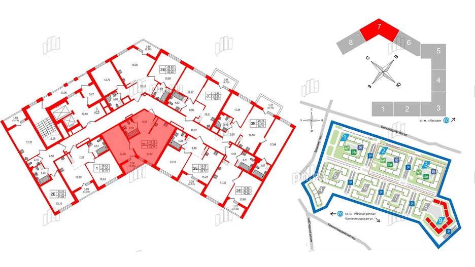 Квартира в ЖК «Черная Речка», 1 комнатная, 49.74 м², 6 этаж