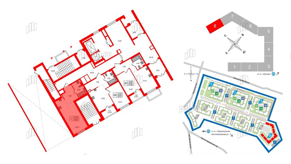 Квартира в ЖК «Черная Речка», студия, 33.57 м², 1 этаж