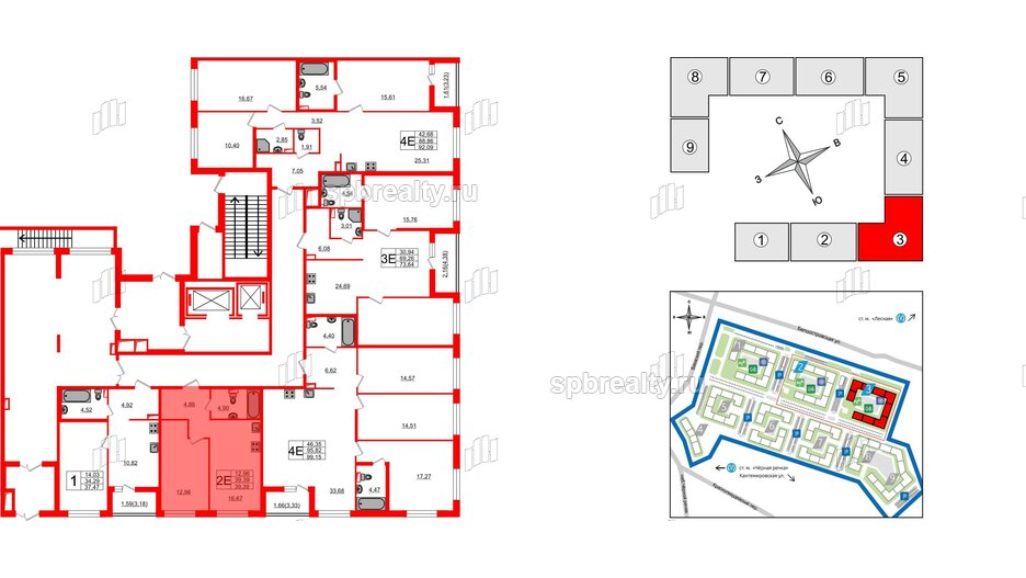 Квартира в ЖК «Черная Речка», студия, 39.39 м², 1 этаж