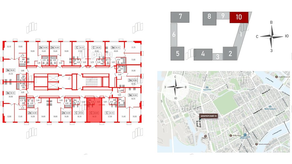 Квартира в ЖК Шкиперский, 19, студия, 22.4 м², 10 этаж