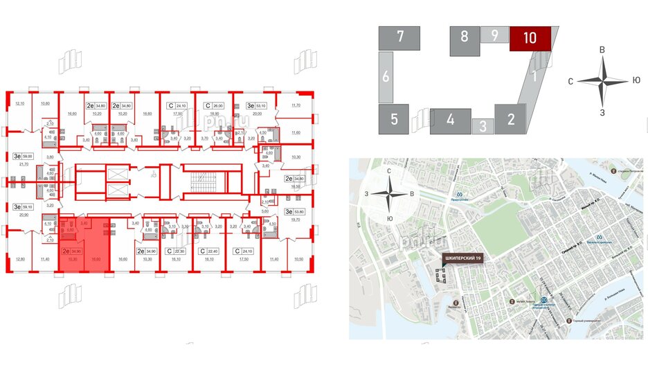 Квартира в ЖК Шкиперский, 19, 1 комнатная, 34.9 м², 11 этаж