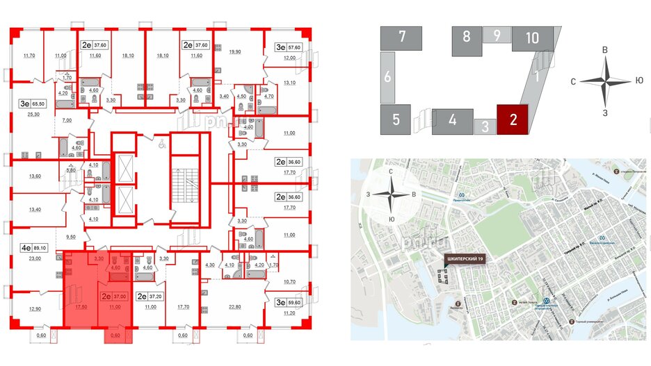 Квартира в ЖК Шкиперский, 19, 1 комнатная, 37 м², 7 этаж