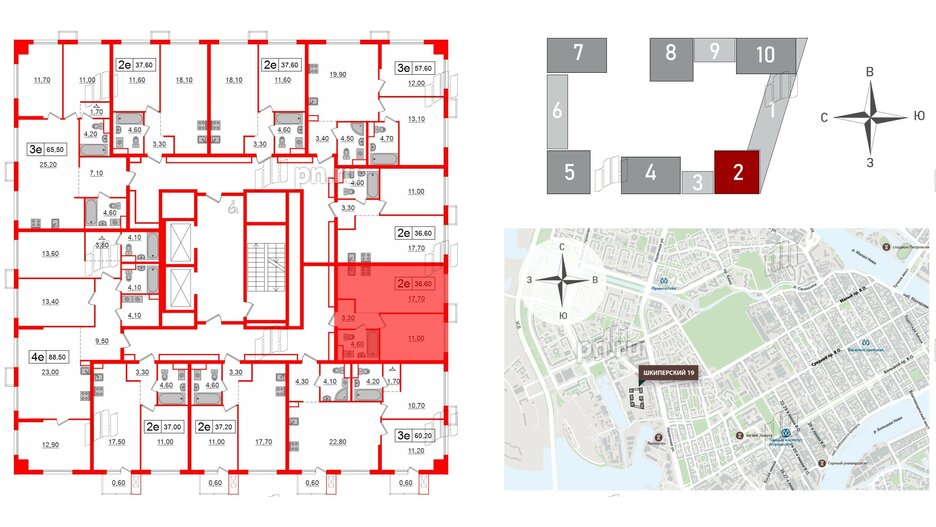 Квартира в ЖК Шкиперский, 19, 1 комнатная, 36.6 м², 8 этаж