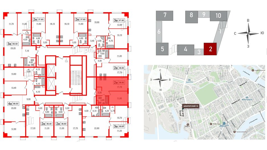 Квартира в ЖК Шкиперский, 19, 1 комнатная, 36.6 м², 12 этаж