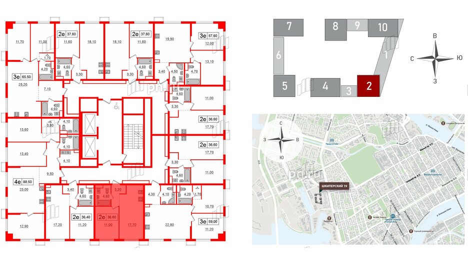 Квартира в ЖК Шкиперский, 19, 1 комнатная, 36.6 м², 11 этаж