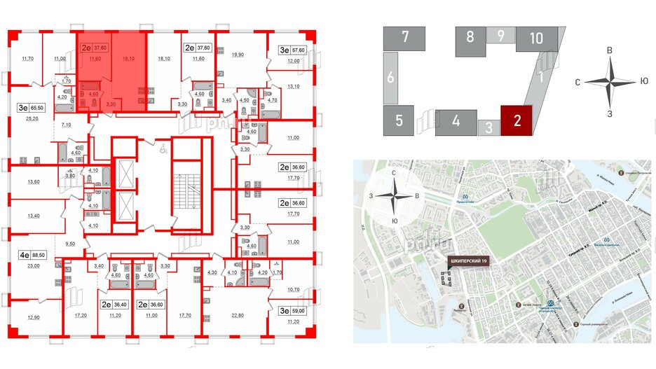 Квартира в ЖК Шкиперский, 19, 1 комнатная, 37.6 м², 12 этаж