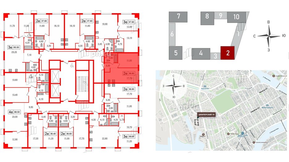 Квартира в ЖК Шкиперский, 19, 1 комнатная, 36.6 м², 12 этаж