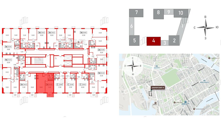 Квартира в ЖК Шкиперский, 19, 1 комнатная, 38.3 м², 7 этаж