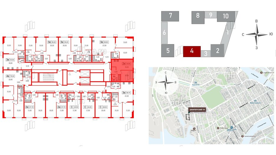 Квартира в ЖК Шкиперский, 19, 1 комнатная, 34.8 м², 11 этаж