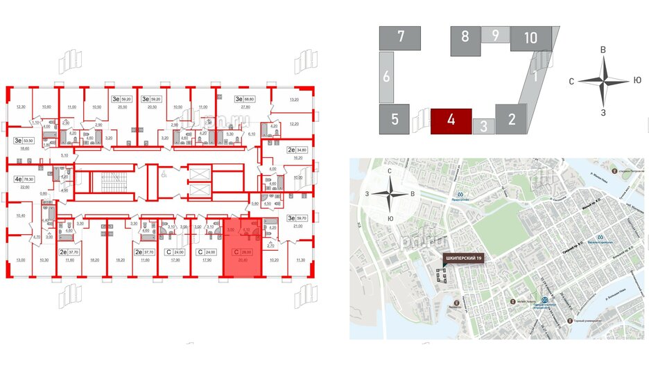 Квартира в ЖК Шкиперский, 19, студия, 28 м², 12 этаж