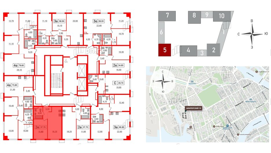 Квартира в ЖК Шкиперский, 19, 1 комнатная, 37.7 м², 11 этаж