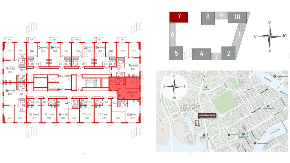 Квартира в ЖК Шкиперский, 19, 1 комнатная, 39.3 м², 5 этаж