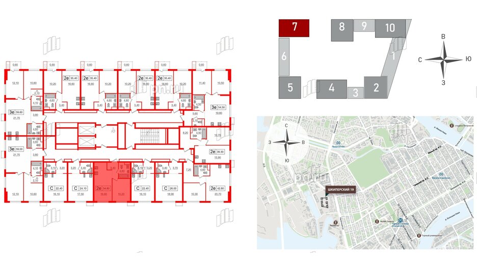 Квартира в ЖК Шкиперский, 19, 1 комнатная, 34.8 м², 9 этаж