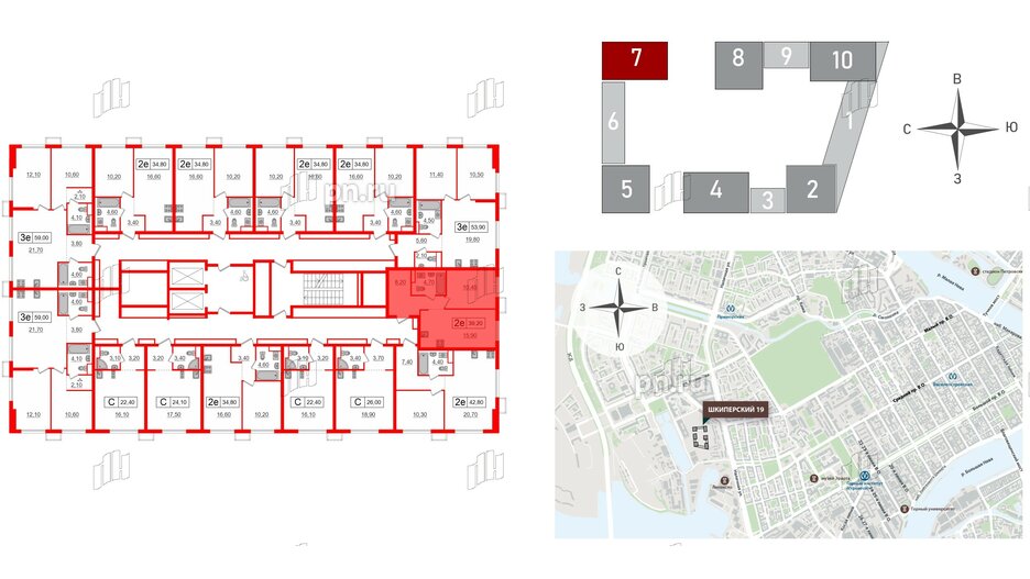 Квартира в ЖК Шкиперский, 19, 1 комнатная, 39.2 м², 10 этаж