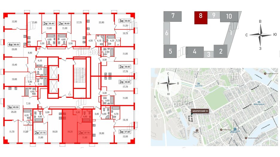 Квартира в ЖК Шкиперский, 19, 1 комнатная, 37.7 м², 11 этаж