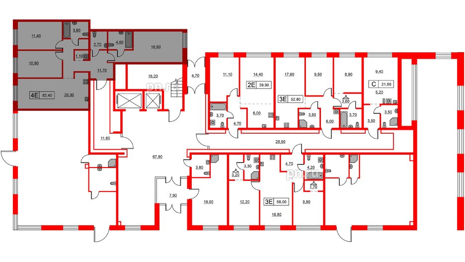 Квартира в ЖК Шкиперский, 19, 3 комнатная, 82.4 м², 1 этаж