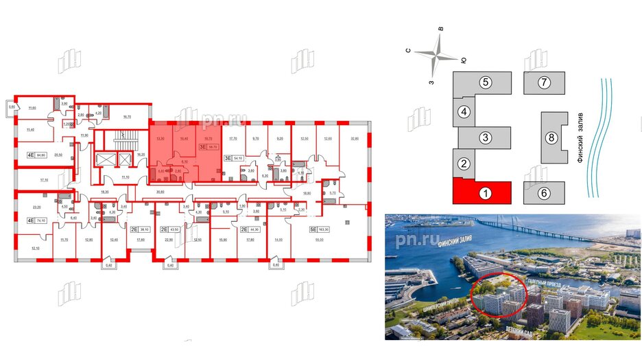 Квартира в ЖК Шкиперский, 19, 2 комнатная, 56.7 м², 11 этаж