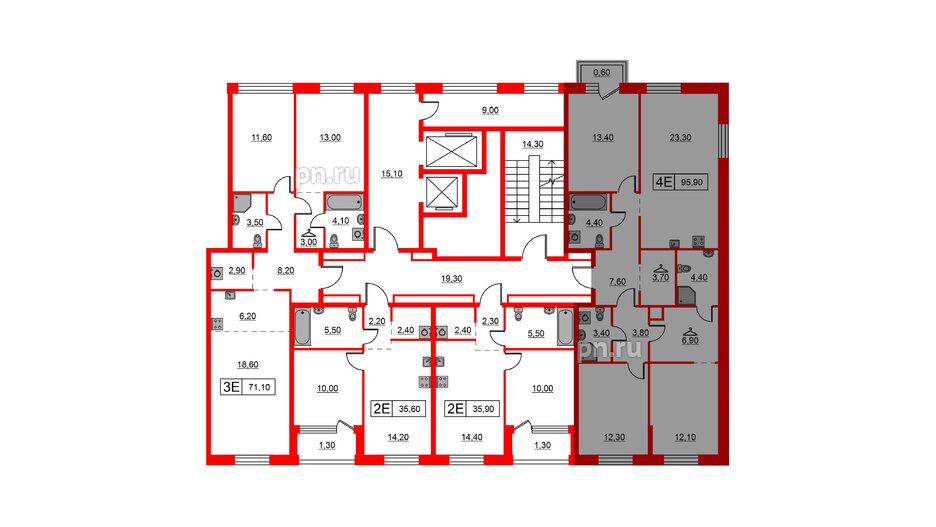 Квартира в ЖК Шкиперский, 19, 3 комнатная, 95.9 м², 9 этаж