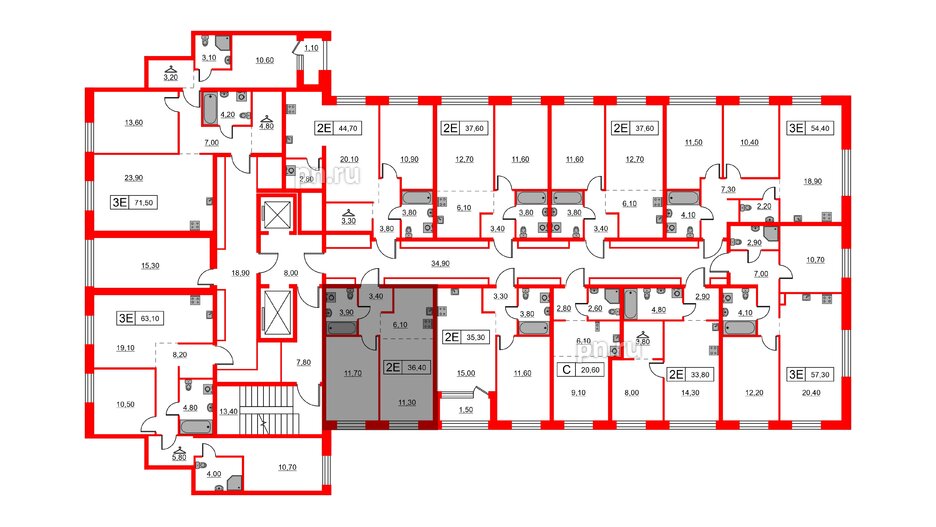 Квартира в ЖК Шкиперский, 19, 1 комнатная, 36.4 м², 2 этаж