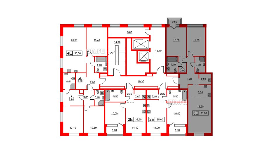 Квартира в ЖК Шкиперский, 19, 2 комнатная, 71.6 м², 10 этаж