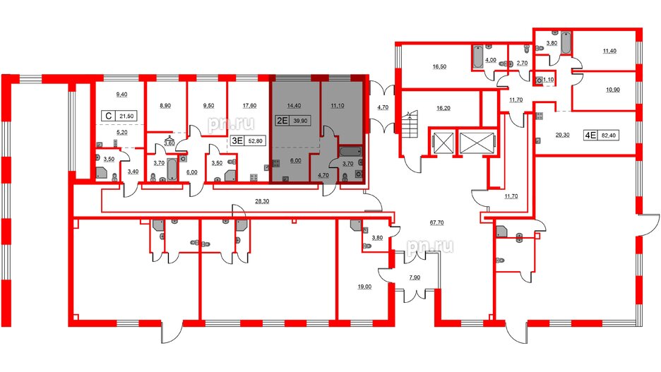 Квартира в ЖК Шкиперский, 19, 1 комнатная, 39.9 м², 1 этаж