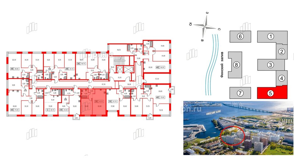 Квартира в ЖК Шкиперский, 19, 1 комнатная, 43.1 м², 10 этаж