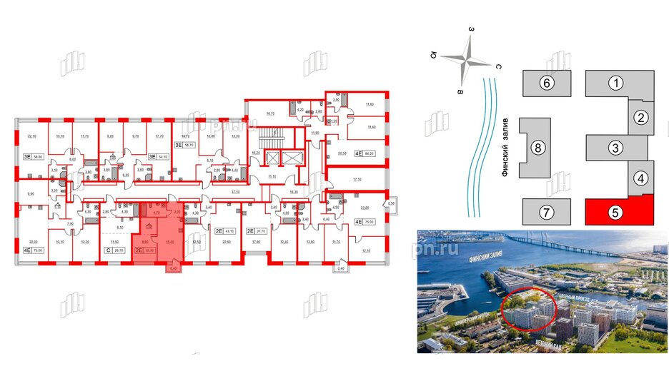 Квартира в ЖК Шкиперский, 19, 1 комнатная, 35.3 м², 10 этаж