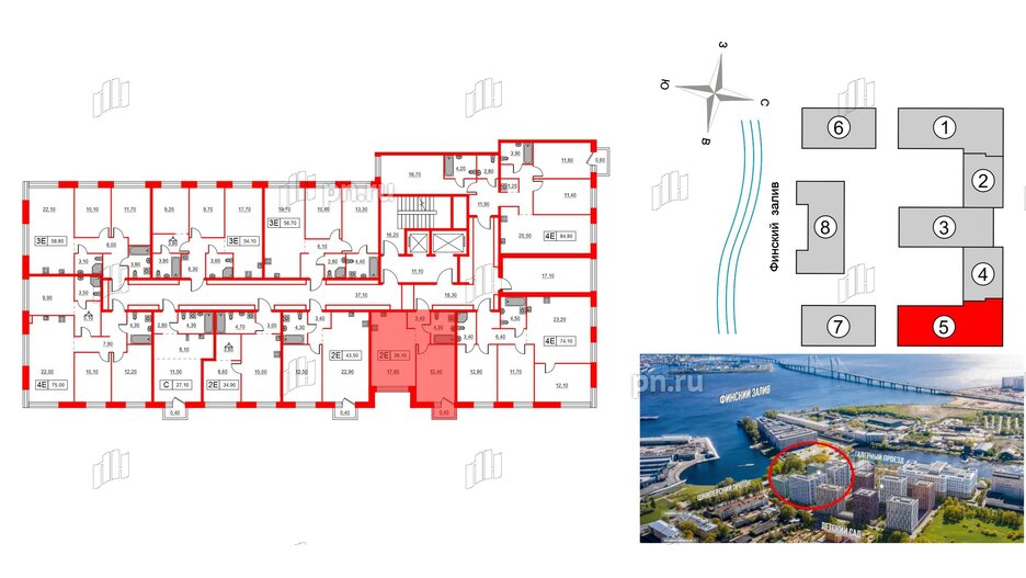 Квартира в ЖК Шкиперский, 19, 1 комнатная, 38.1 м², 9 этаж