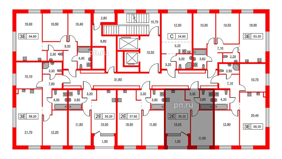 Квартира в ЖК Шкиперский, 19, 1 комнатная, 35.2 м², 2 этаж