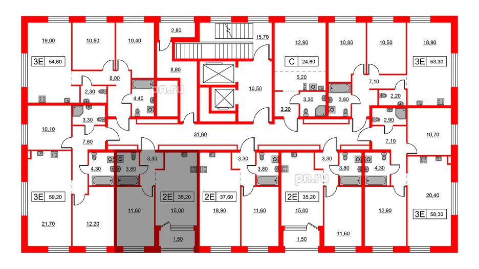 Квартира в ЖК Шкиперский, 19, 1 комнатная, 35.2 м², 2 этаж