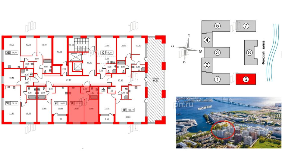 Квартира в ЖК Шкиперский, 19, 1 комнатная, 37.6 м², 8 этаж