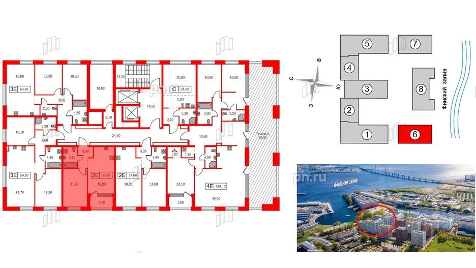 Квартира в ЖК Шкиперский, 19, 1 комнатная, 35.2 м², 8 этаж