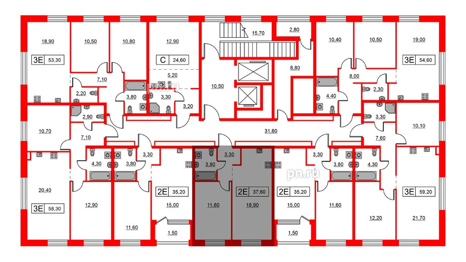 Квартира в ЖК Шкиперский, 19, 1 комнатная, 37.6 м², 2 этаж