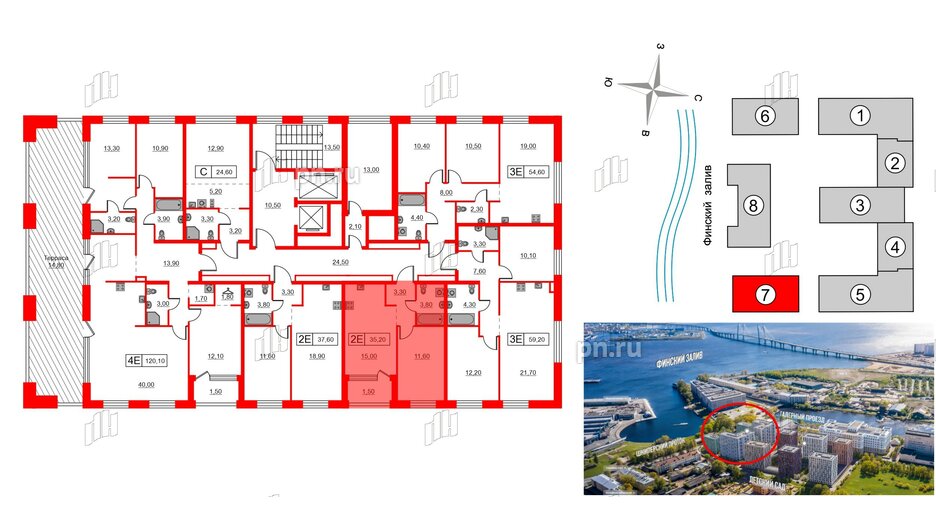 Квартира в ЖК Шкиперский, 19, 1 комнатная, 35.2 м², 8 этаж