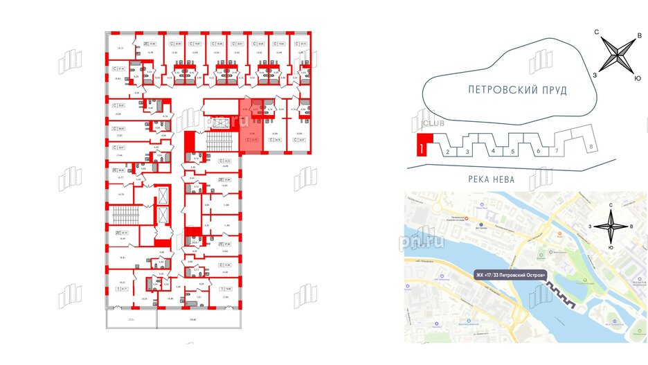 Апартаменты в ЖК 17/33 Петровский Остров, 1 комнатные, 24.79 м², 7 этаж