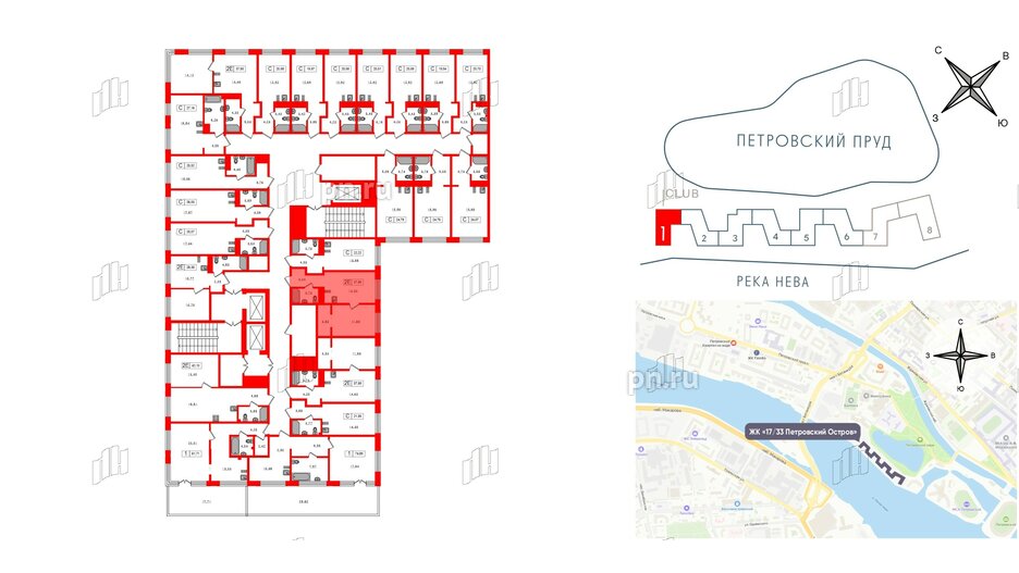 Апартаменты в ЖК 17/33 Петровский Остров, 1 комнатные, 37.89 м², 7 этаж